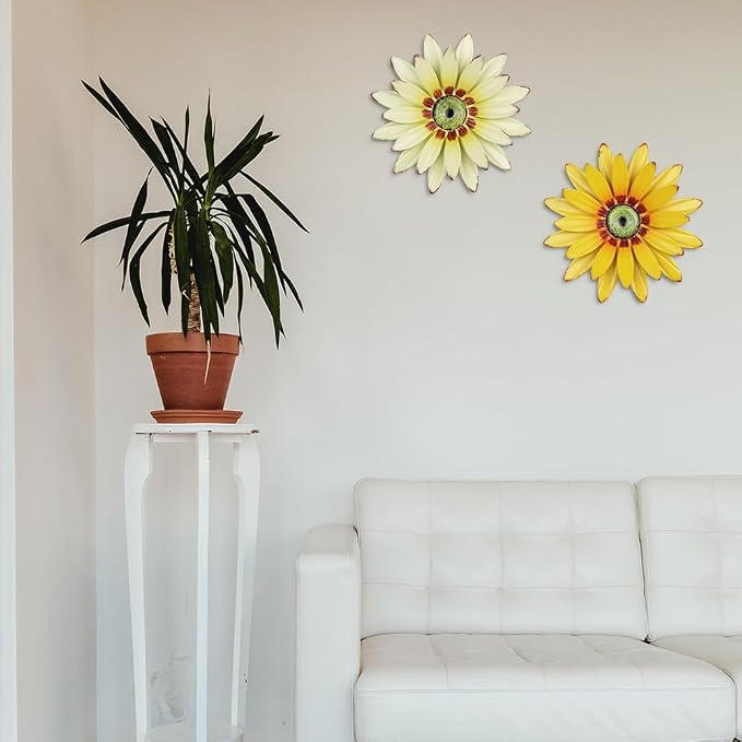hogardeck 2 PCS 11" Metal Sunflower Wall Decor for Indoor Outdoor, Sunflower Kitchen Wall Decor Floral Metal Wall Art, Outdoor Decor for Bathroom, Living Room, Porch, Garden, Yard