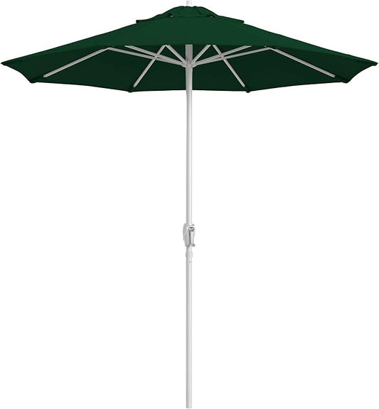 California Umbrella 8-Year Protection 7.5 Ft Outdoor Patio Umbrella, Solstice Fade-Resistant Fabric, Auto-Tilt, Heavy Duty Aluminum Frame, 8 Reinforced Ribs for Pool or Deck, White Pole, Hunter Green
