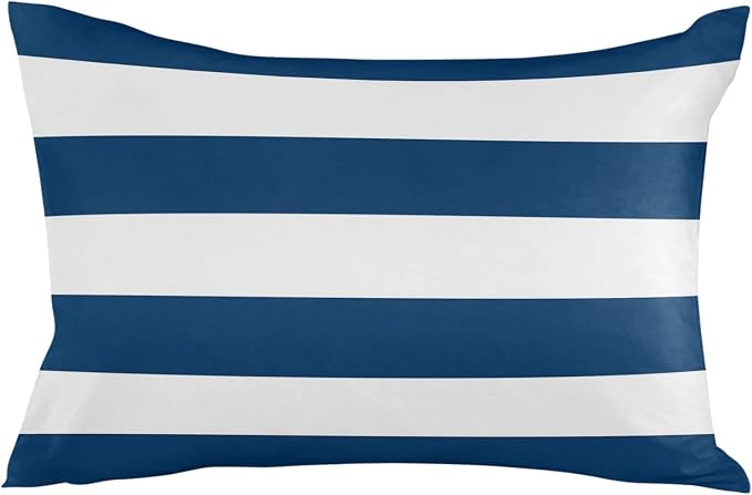 Outdoor Waterproof Throw Pillow Covers Set of 2 Navy Blue White Stripe Lumbar Pillowcases 20x12 Inches Simple Style Striped Decorative Pillows Cushion Case Patio Pillows for Couch Bed Chair Garden