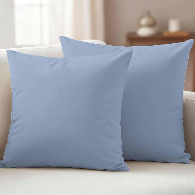 Light Blue Outdoor Pillow Covers 20"x20" Set of 2, Solid Color Waterproof Throw Pillow Covers for Patio Furniture, Decorative Cushion Covers for Porch