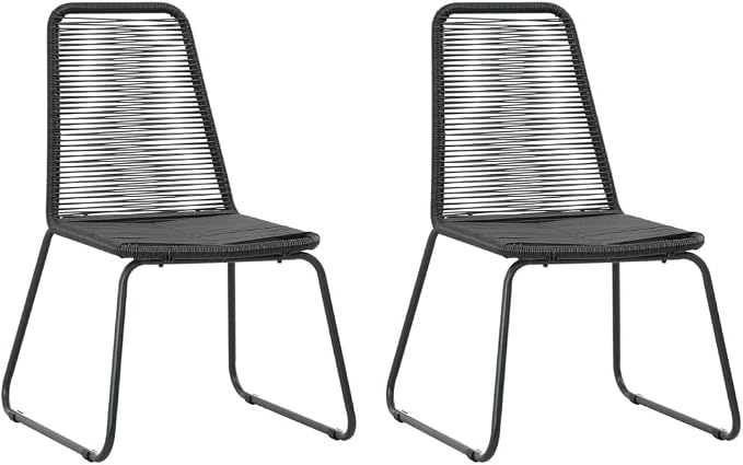 3 Piece Patio Dining Set, Outdoor Bistro Set with Square Glass Top Table and 2 PVC Rattan Chairs, Black Small Space Furniture for Garden, Backyard, Porch and Balcony