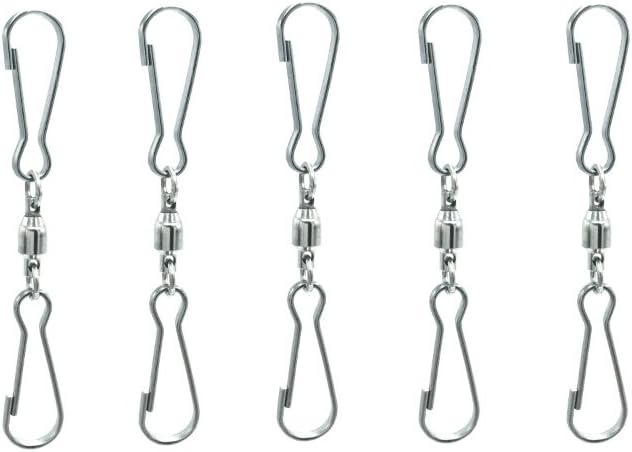 LGEGE Accessories for Wind Spinner, 5 PCS Smooth Spinning Dual Clip Swivels Wind Spinner Hangers Spiral Tails Twisters Wind Socks, for Spinning Windsocks, Kites, Flower Pots, Bird Feeders, Flags