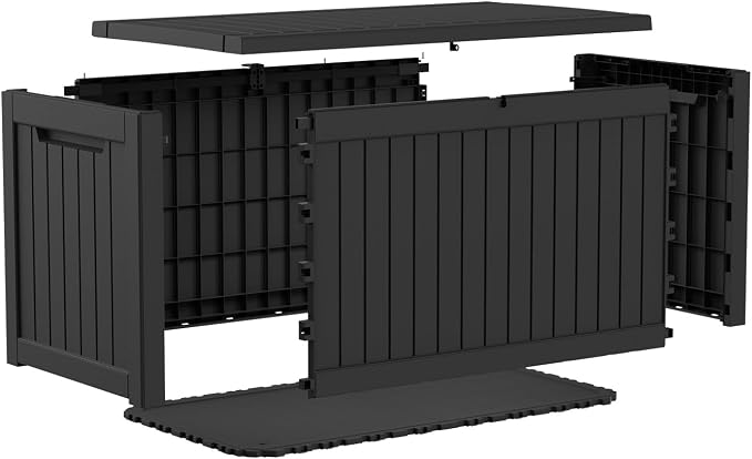 Pepe Tee Waterproof Resin Deck Box, Outdoor Storage Bin for Patio Furniture Cushions, All-Weather Garden Organizer & Seating Bench, Black