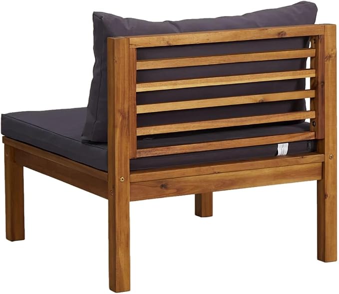 2 Piece Sofa Set with Dark Gray Cushions, Solid Acacia Wood Outdoor Conversation Set Sectional Sofa with Middle Sofa, Corner Sofa for Garden, Patio, Balcony, Backyard,-421
