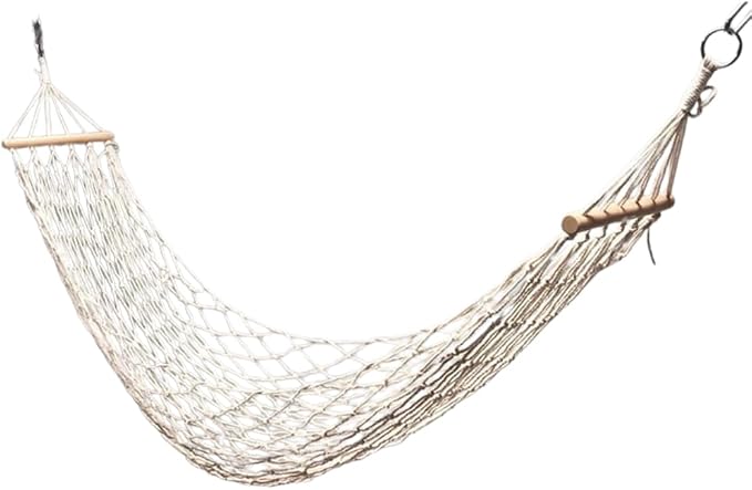 Compact Cotton Rope Hammock with Spreader Bars – 200 × 30 cm Bed, 120 kg / 265 lb Capacity, Portable 1-Person Net (White)
