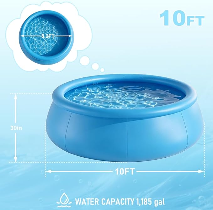 10FTx30In Inflatable Swimming Pool, Large Family Summer Pool for Garden/Lawn, Reusable Water Pool for Backyard Water Fun