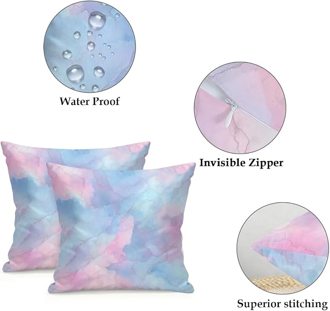 20x20 Inch Outdoor Pillow Covers Set of 2 Waterproof Throw Pillow Covers Decorative Couch Cushion Covers Watercolor Blue Pink Square Pillowcases Protectors for Patio Garden Sofa
