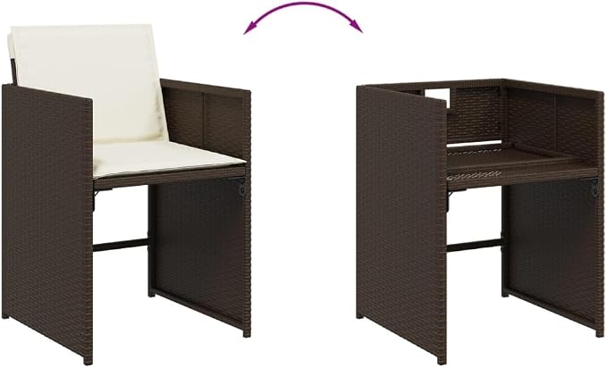 13-Piece Patio Dining Set with Cushions Brown PE Rattan Outdoor Furniture Set for Garden Backyard Balcony Foldable Chairs Tempered Glass Table