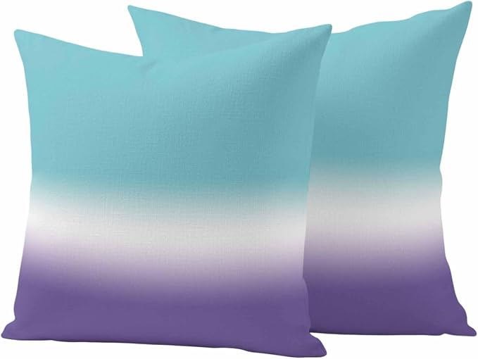 Gradient Blue Outdoor Waterproof Throw Pillow Covers Set of 2, 18"x18", Teal to Purple Decorative Pillow Covers Outside Cushion Case for Patio Porch Garden
