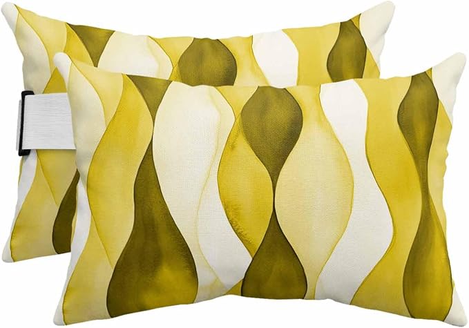 Outdoor Pillow for Chaise Lounge Chair Yellow Gradient Ripples Outdoor Pillows Waterproof with Adjustable Strap Headrest Lumbar Pillows for Garden Patio Furniture 2 Pack 12" x 20"