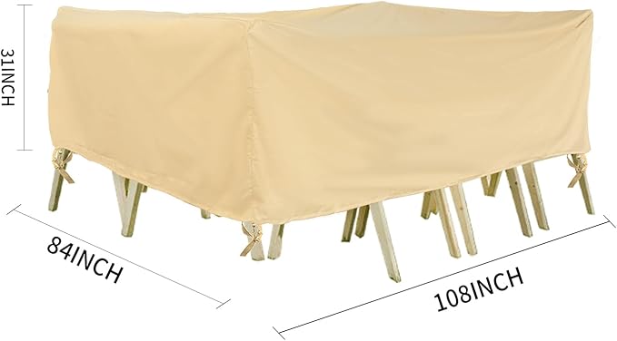 Outdoor Furniture Covers, Rectangular patio table cover, Waterproof for Outdoor patio set cover, Dining table cover, 108" W x 84" D x 31" H Beige & Coffee