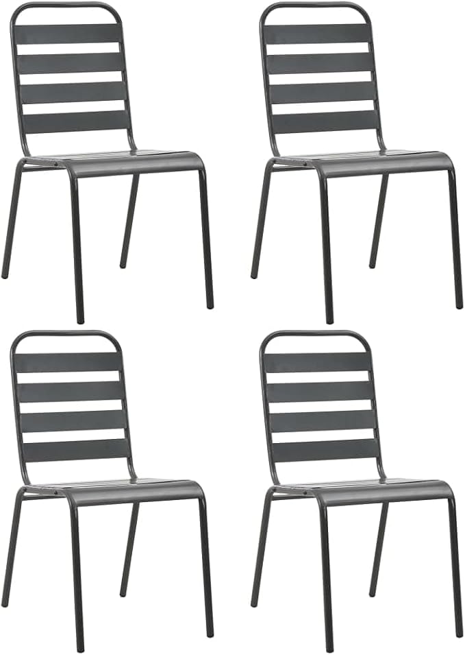 5 Piece Patio Dining Set Steel Dark Gray Outdoor Table and Chairs Weather-Resistant Stackable Seat for Garden Balcony Backyard Dining Room Contemporary Slatted Design
