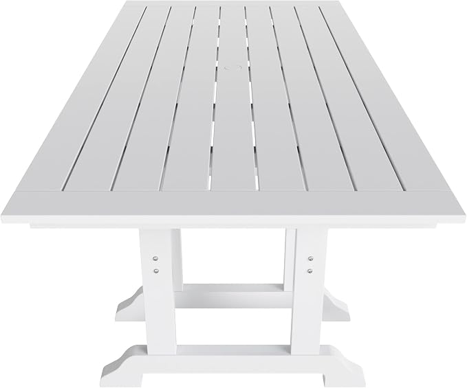WestinTrends Dylan Adirondack Patio Dining Set for 6, All Weather Poly Lumber Outdoor Table and Chairs Set of 4, 71" Trestle Table and Adirondack Dining Chair with Dining Bench, White