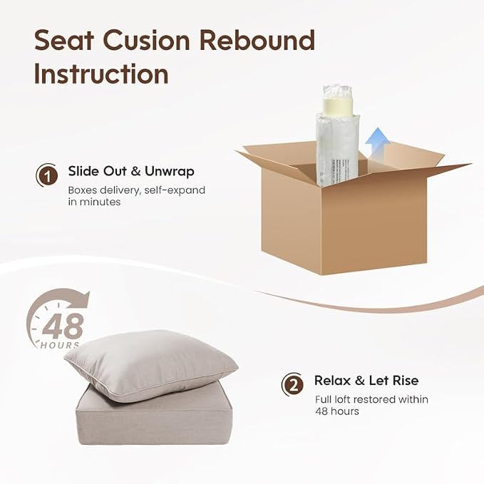 Luxury 22*24*6in Outdoor Patio Cushions, 2 Pieces Beige Outdoor Cushion | 6'' Thick Outdoor Cushions, Water-Resistant, Reversible, Removable Cover, for Patio Chairs Sofa Couch Loveseat