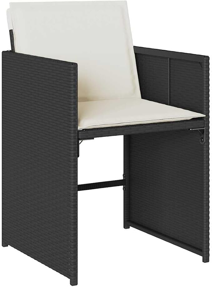 9-Piece Garden Dining Set with Rectangular Poly Rattan Table, Black and Cream White High-Back Chairs and Stools for Outdoor Patio