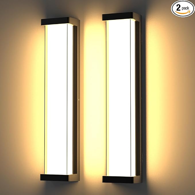 Dimmable Outdoor Wall Lights 2Packs,10%-100% Dimming,23.6in LED Modern Patio Wall Light Fixture, Black Exterior Sconce for Garage Courtyard Commercial House(3000K)