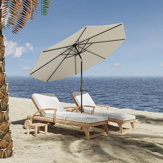 Greesum 9FT Patio Umbrella, Outdoor Table Umbrella with Push Button Tilt, Crank and 8 Sturdy Ribs for Garden, Lawn, Backyard & Pool