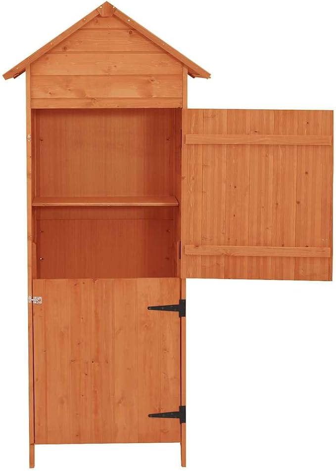 Brown Wood Outdoor Cabinet Storage Box 16.7 in x 25.2 in x 74.8 in Rustic Garden Cabinet for Tools and Equipment