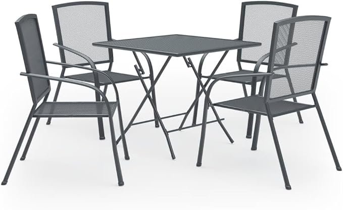 5 Piece Metal Patio Dining Set, Anthracite Square Garden Table and 4 Chairs Combo, Modern Heavy Duty Steel Bistro Set with Weather Resistant E-Coating for Backyard, Balcony and Terrace