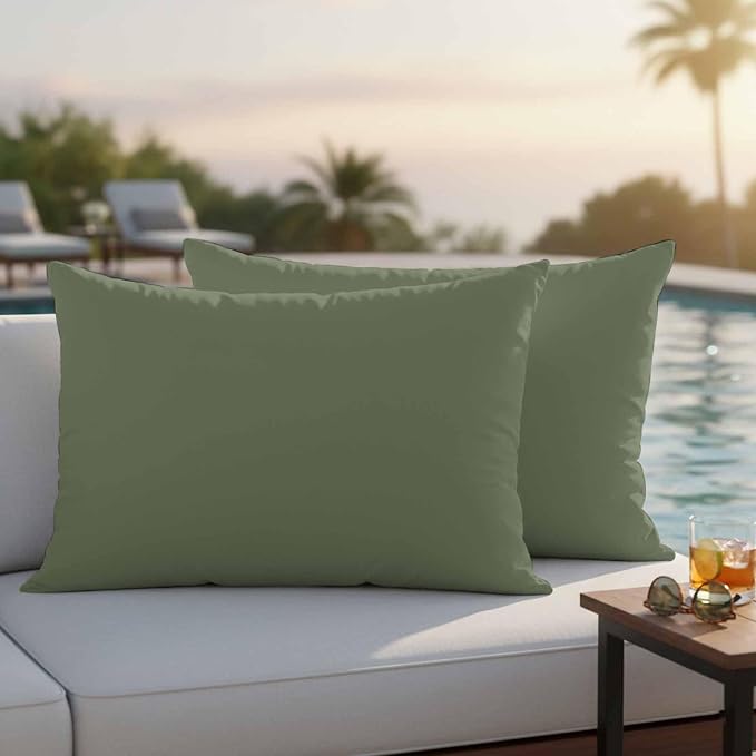 Lumbar Pillow Covers 20x12 Inch Set of 2, Green Solid Color Waterproof Outdoor Pillow Covers, Aesthetics Contemporary Luxury Decorative Cushion Pillowcases for Couch, Sofa, Bed, Garden, Patio