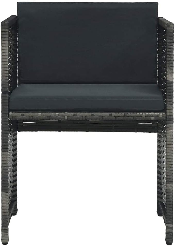 3 Piece Poly Rattan Gray Bistro Set with 4 Removable Cushions, 1 Table and 2 Chairs Outdoor Dining Set for Garden Patio