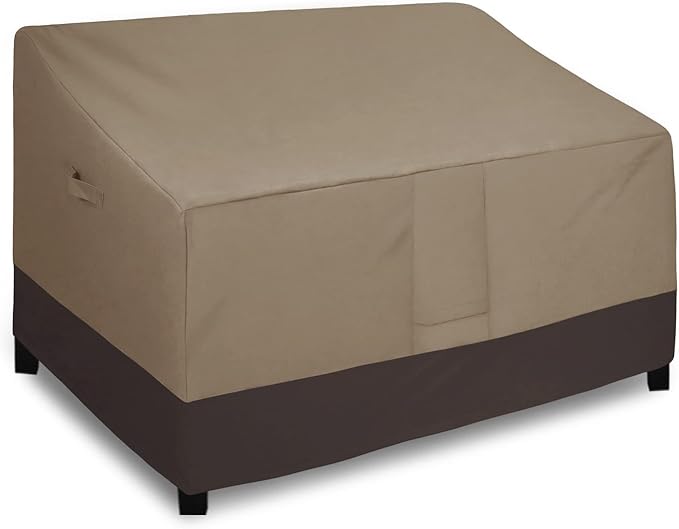 Easy-Going Heavy Duty 2-Seater Patio Couch Cover - Windproof Outdoor Furniture with Air Vent (76Wx32.5Dx33H inch, Camel/Dark Brown)
