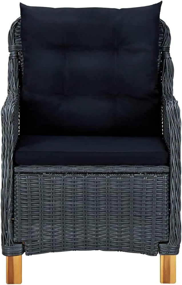 7 Piece Patio Dining Set with Cushions Poly Rattan Dark Gray Outdoor Rattan Furniture Set for Garden Backyard Dining Table with 6 Chairs