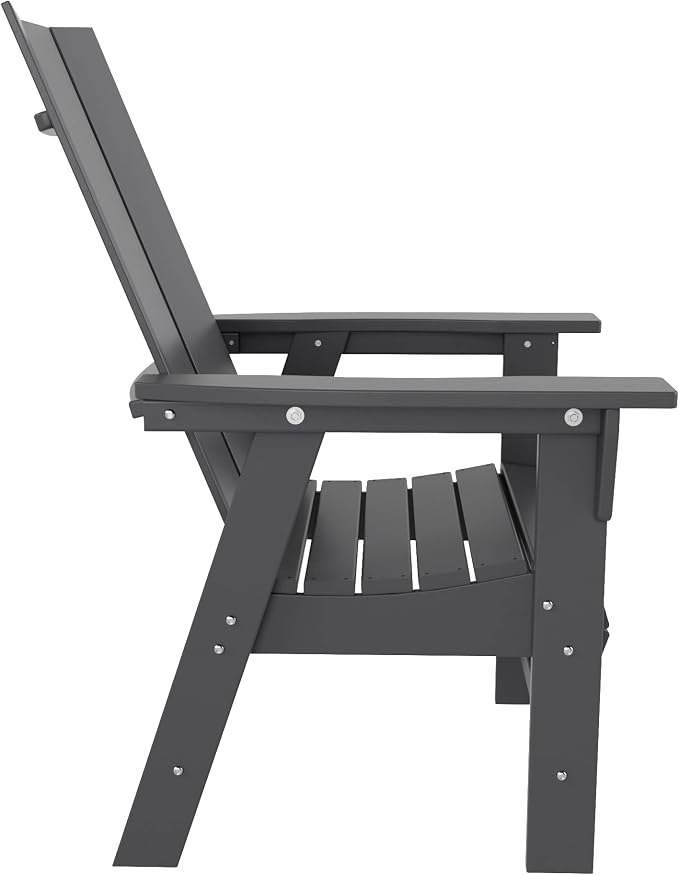 WestinTrends Ashore 6 Pieces Adirondack Patio Dining Set with Bench, All Weather Poly Lumber Slatted Outdoor Furniture Set, 71" Trestle Table and 4 Adirondack Chair and Outdoor Bench, Gray