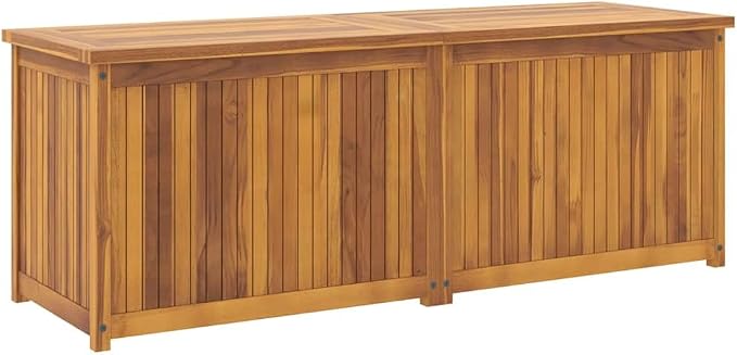 Solid Teak Wood Patio Box with Easy Open Lid Spacious Garden Storage Container for Tools and Cushions