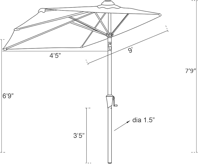 C-Hopetree 9 ft Half Round Outdoor Patio Market Wall Umbrella with Tilt, Black