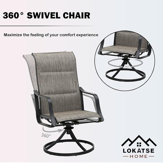 LOKATSE HOME Patio Chairs Set of 2, Outdoor Swivel Rocker Dining Chairs with Breathable Fabric and Powder Coated Steel Frame for Porch Balcony, Grey