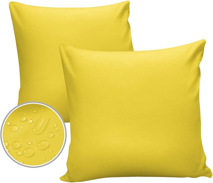 Outdoor Waterproof Pillow Covers for Patio Furniture Bright Yellow Decorative Throw Pillow Cover Solid Color Pillowcases Set of 2 Cushion Case for Sofa Couch Chair Home Decor 20x20 inch x 2pcs