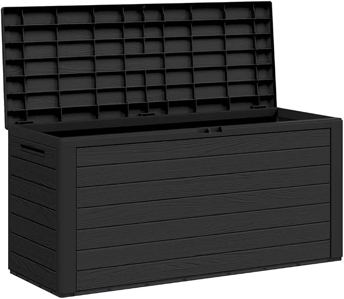 Outdoor Garden Storage Box, 290 Gallon Large Deck Box for Patio Cushions, Tools and Pool Supplies, Waterproof Weather-Resistant Polypropylene Bin, Anthracite 45.7 x 17.3 x 21.7 In