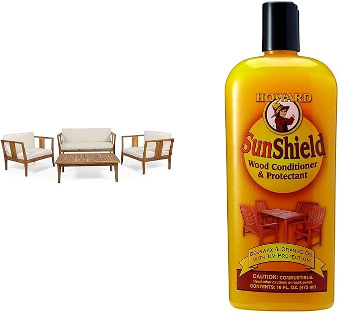 Christopher Knight 4 Seater Acacia Wood Chat Set with Howard SWAX16 16 Fl Oz Furniture Wax