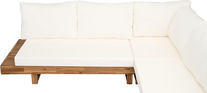 VilroCaz Outdoor Patio Furniture Set, L-Shaped Acacia Wood Sectional Sofa with Coffee Table, Cushions and Backpack, All-Weather Conversation Set for Garden Backyard Porch