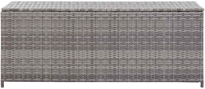 Gray Outdoor Storage Box Bench 59.1x19.7x23.6 Inches, PE Rattan Patio Furniture Cushion Organizer with Steel Frame, Multi-Functional Deck Box for Pillows Blankets Garden Tools