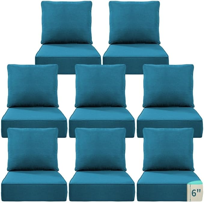 Luxury 22*24*6in Outdoor Patio Cushions, 8 Pieces Malachite Outdoor Cushion | 6'' Thick Outdoor Cushions, Water-Resistant, Reversible, Removable Cover, for Patio Chairs Sofa Couch Loveseat