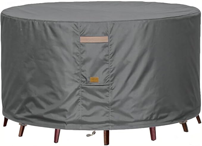 600D Heavy Duty Waterproof Patio Furniture Covers UV Resistant Round Outdoor Table Chair Covers Large Round 84"Diax28"H Dark Grey