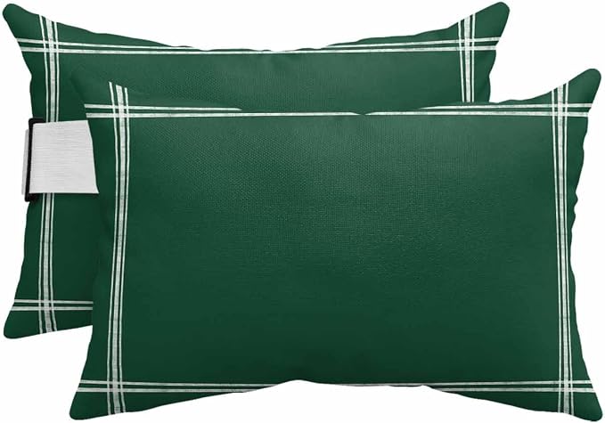 Chaise Lounge Chair Pillow with Strap & Insert Solid Color Outdoor Recliner Head Pillow Pack of 2 Olive Green Vintage Waterproof Headrest Patio Lumbar Pillow for Beach Pool Office Chair 12x20 Inch