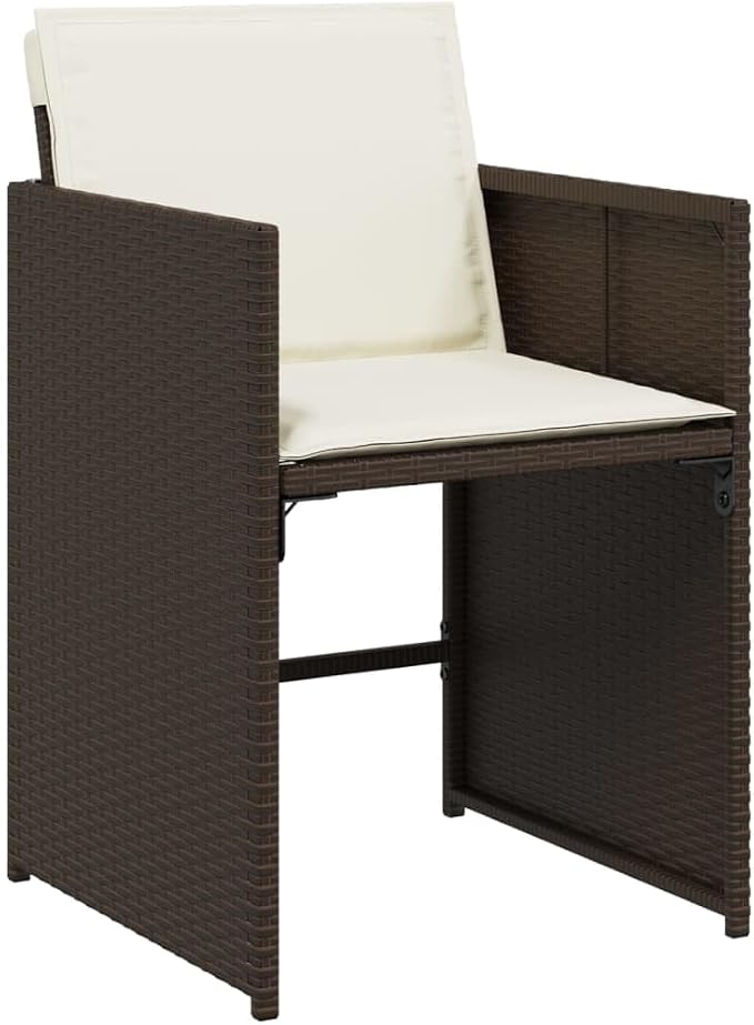 9-Piece Patio Dining Set with Cushions Brown Poly Rattan Outdoor Furniture Set for Backyard Balcony Porch Includes Tempered Glass Table & Foldable Chairs