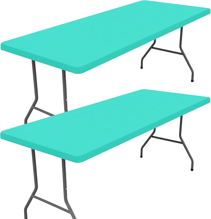 Moosfor Spandex 6 Foot Rectangle Table Cloth 2 Pack, Elastic Fitted Tablecloths for Picnic, Stretch Washable Patio Table Cover for Outdoor, Camping, Banquet and Parties(Aqua Blue, 30"x72")