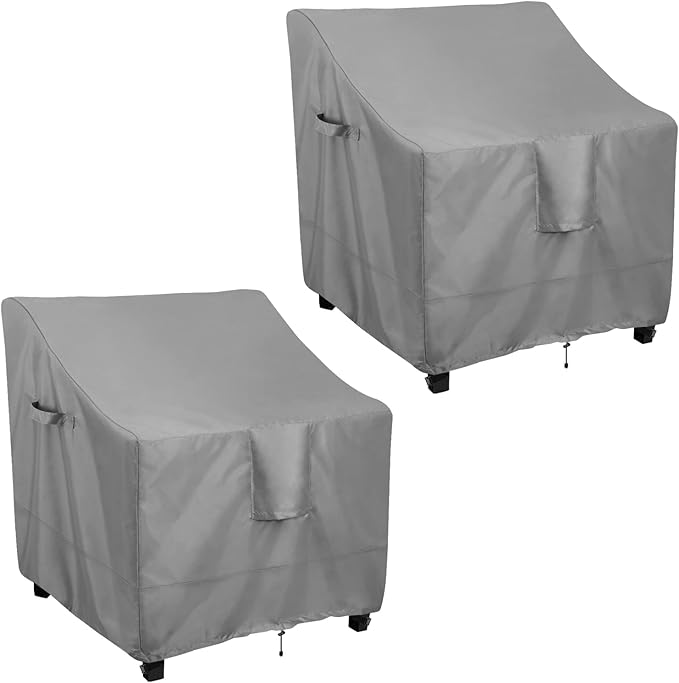 OutdoorLines Outdoor Waterproof Patio Lawn Chair Covers - UV-Resistant, Windproof, Heavy Duty Funiture Covering, 2 Packs, 33.5Wx31.5Dx36H Inches, Grey