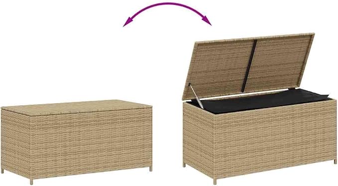 Mix Beige PE Rattan Garden Storage Box, Medium Cushion Storage for Patio and Deck Organization