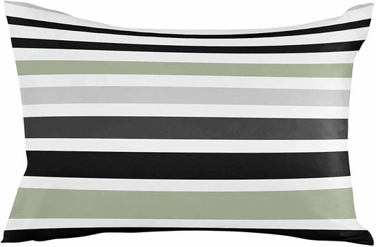 Modern Sage Green Black White Grey Stripes Outdoor Pillow Covers 20x12in Pack of 2 Waterproof Pillowcase Simple Lines Decorative Throw Cushion Case for Patio Couch Sofa