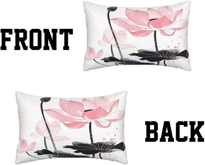 Outdoor Pillows Waterproof Set of 2 Outdoor Pillow Covers 16x24 Inch, China Throw Pillows Lotus Pillow Covers, Summer Garden Decorative Pillows Outdoor Pillows for Patio Furniture Car Home Decor-hs405