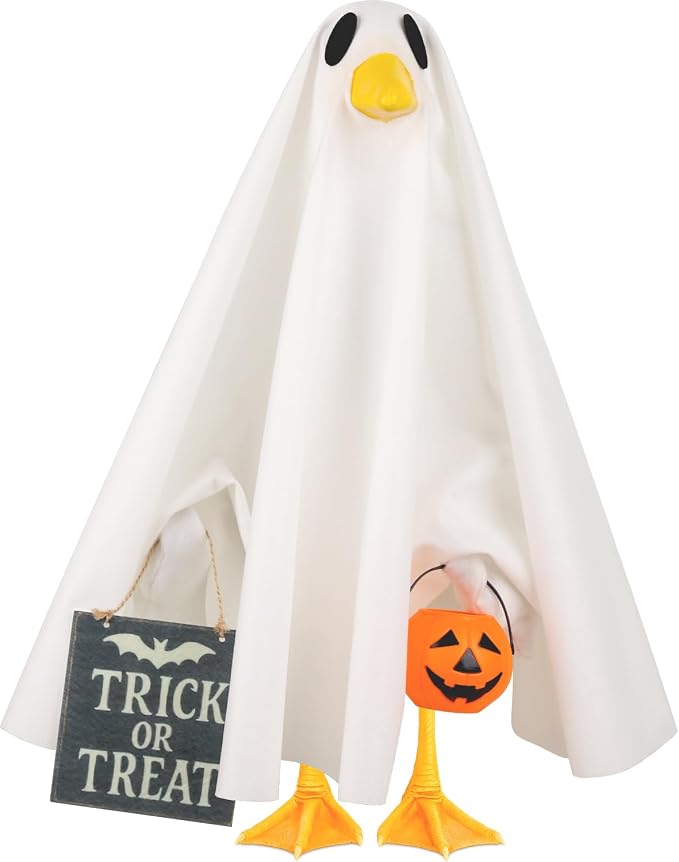 Halloween Goose Outfit Ghost Porch Goose Costume for Outdoor Decor | for 23'' Plastic/Cement Statues, Yard Statue Clothes Silly Lawn Goose Costume Patio Lawn Decor