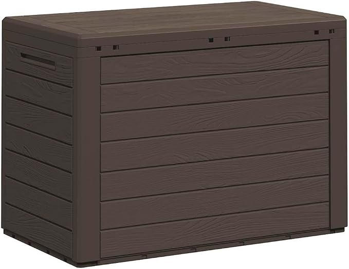 Garden Storage Box Brown Polypropylene Outdoor Deck Box for Patio Cushions and Tools, 50.4 Gallon Rectangular Storage Chest for Garage and Terrace, 30.7 x 17.3 x 21.7 in