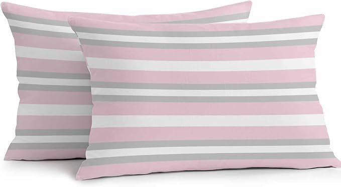 Lumbar Pillow Covers 20x12 Inch Set of 2, Pink Grey Stripe Waterproof Outdoor Pillow Covers, Minimalist Farmhouse Striped Decorative Cushion Pillowcases for Couch, Sofa, Bed, Garden, Patio