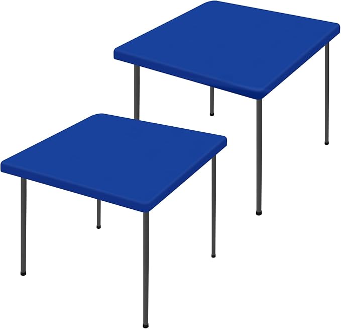Moosfor Spandex Picnic Table Cloth 2 Pack, Elastic Fitted Tablecloths for Square Tables, Stretch Washable Patio Table Cover for Outdoor, Camping, Banquet and Parties (Blue, 34"x34")