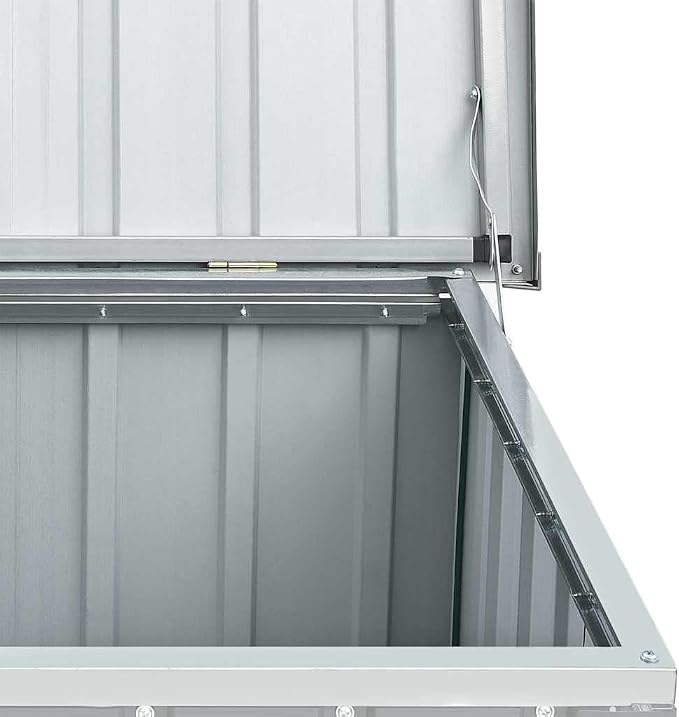 Large Outdoor Storage Box Gray 58.7x39x36.6 Inches, Waterproof Patio Furniture Covers, Heavy Duty Garden Tool Organizer with Hinged Lid, Durable Steel Deck Box for Cushions Blankets Pool Accessories